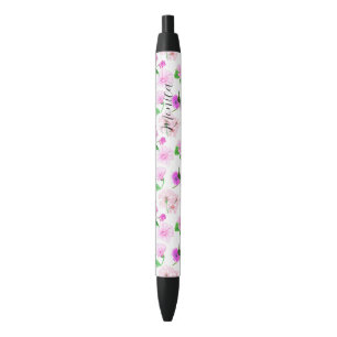 Delicate white watercolor wildflowers black ink pen