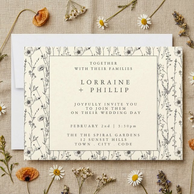 Delicate wild flowers pattern wedding invitation (Delicate wild flowers pattern wedding invitation.)