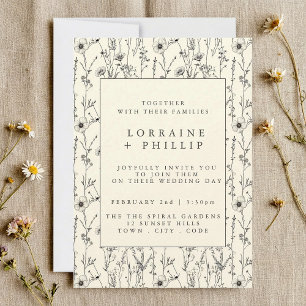 Delicate wild flowers seamless pattern wedding invitation