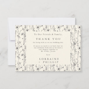 Delicate wild flowers seamless pattern wedding thank you card