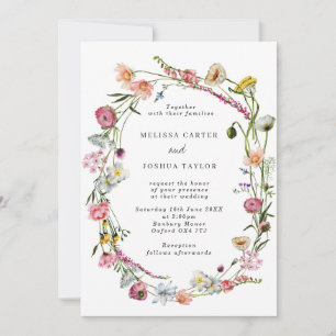 Delicate Wild Flowers Wreath Garden Wedding Invitation