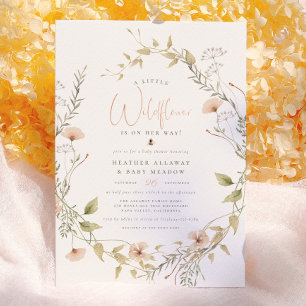 Delicate Wildflower & Boho Bee Baby Girl Shower Invitation