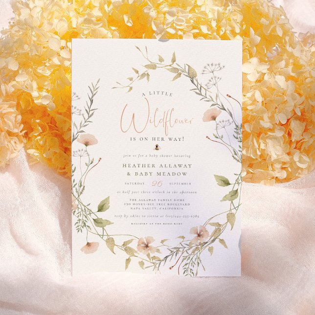 Delicate Wildflower & Boho Bee Baby Girl Shower Invitation (Creator Uploaded)