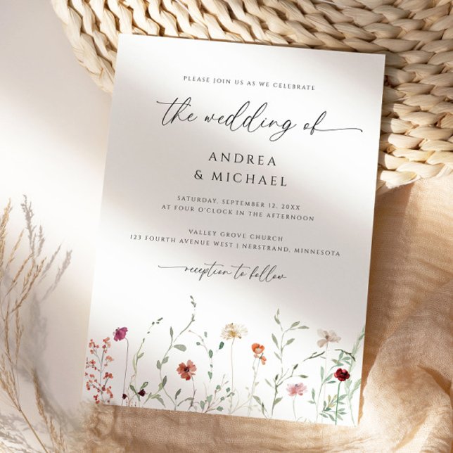 Delicate Wildflower Boho Romantic Wedding Invitation (Delicate Wildflowers Wedding Invitations - Boho Elegant Wedding Invites)