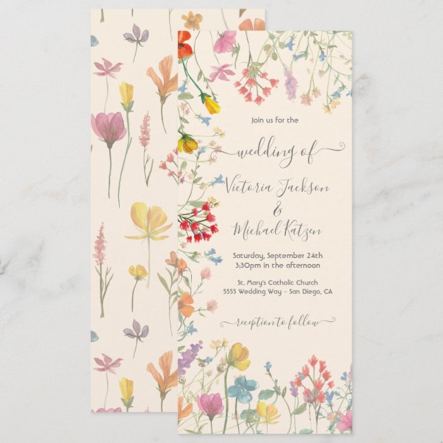 Delicate wildflower floral garden Wedding Invitation (Front/Back)
