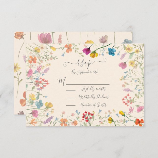 Delicate Wildflower floral garden Wedding RSVP (Front/Back)