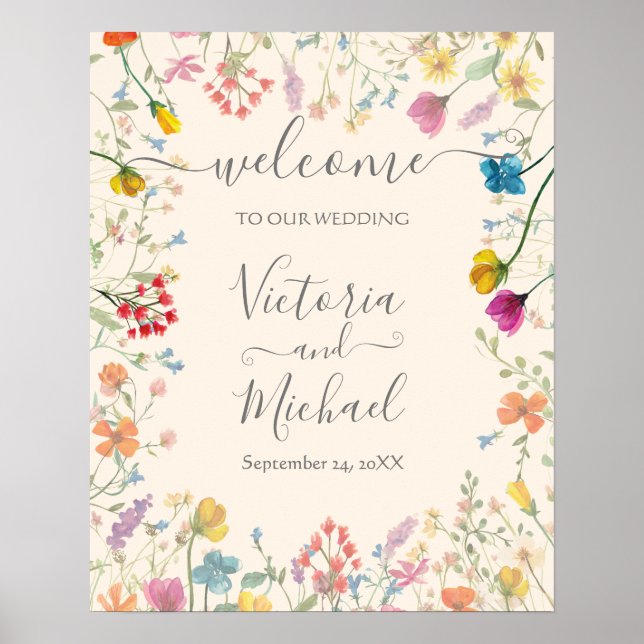Delicate wildflower floral Wedding Welcome Sign (Front)