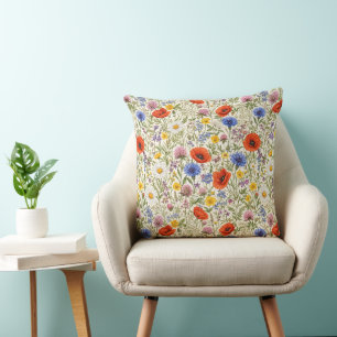 Delicate Wildflower Meadow Blooms Cushion