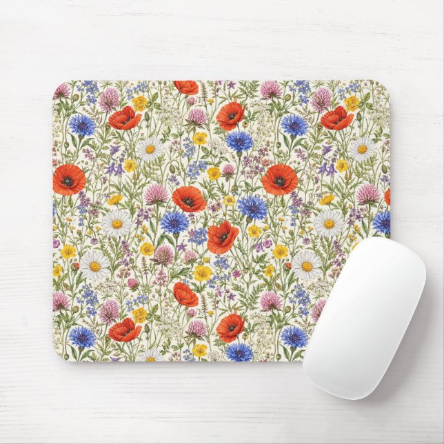 Delicate Wildflower Meadow Blooms Mouse Pad (With Mouse)