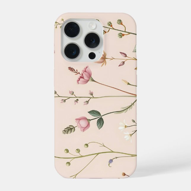 Delicate Wildflower Meadow Botanical Blush Pink  iPhone Case (Back)
