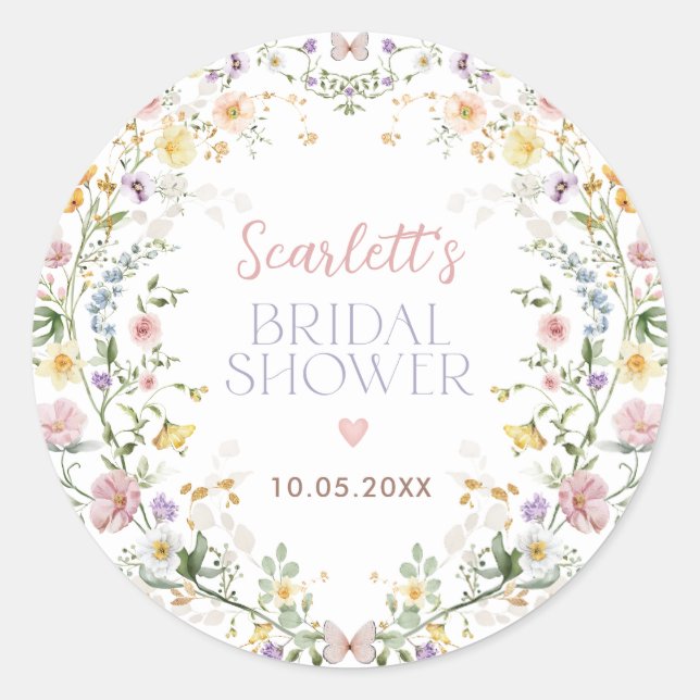 Delicate Wildflower Meadow Bridal Shower Favours Classic Round Sticker (Front)