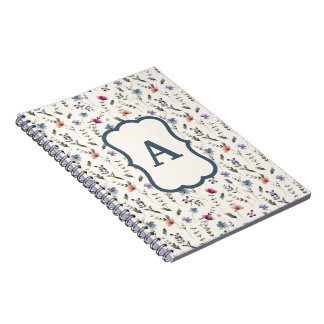 Delicate Wildflower Meadow Floral Pattern Monogram Notebook