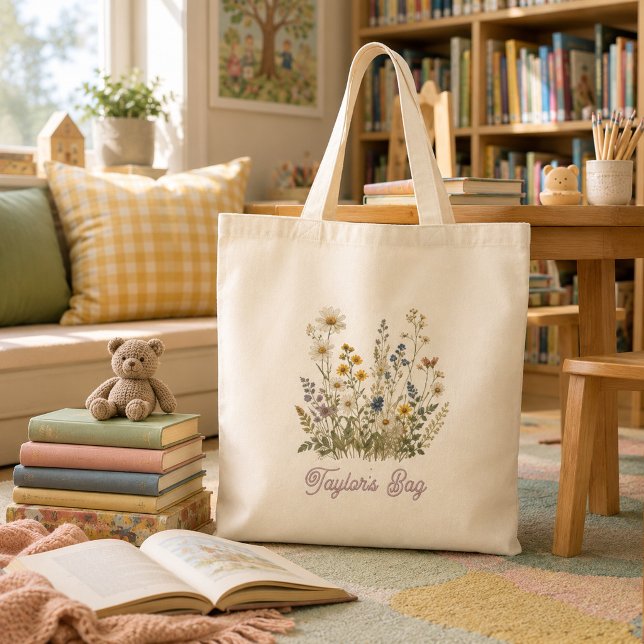 Delicate Wildflower Meadow Name Tote Bag (Creator Uploaded)