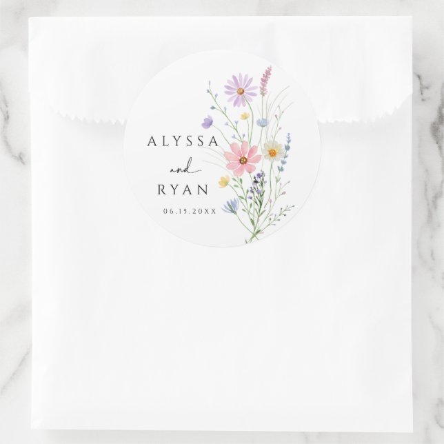 Delicate Wildflower Meadow Wedding Classic Round Sticker (Bag)