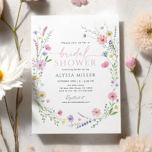Delicate Wildflower Meadow Wreath Bridal Shower Invitation