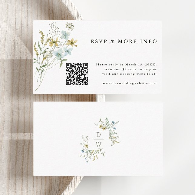 Delicate Wildflower Modern Boho Wedding RSVP Enclosure Card (Front & Back)