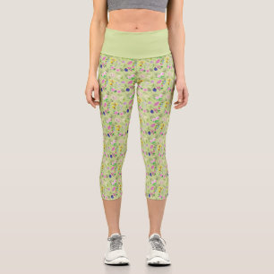 Delicate wildflower print in watercolour on green capri leggings