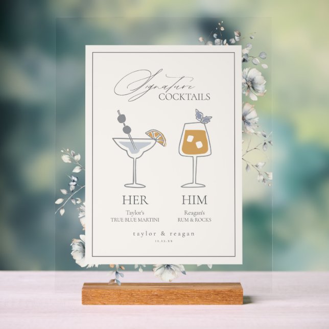 Delicate Wildflower Signature Drinks ID1102 Acrylic Sign (Neutral)