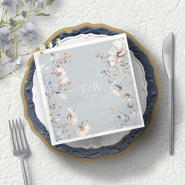 Delicate Wildflower Watercolor Wedding Blue ID1102 Napkin (Creator Uploaded)