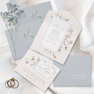 Delicate Wildflower Watercolor Wedding ID1102 All In One Invitation
