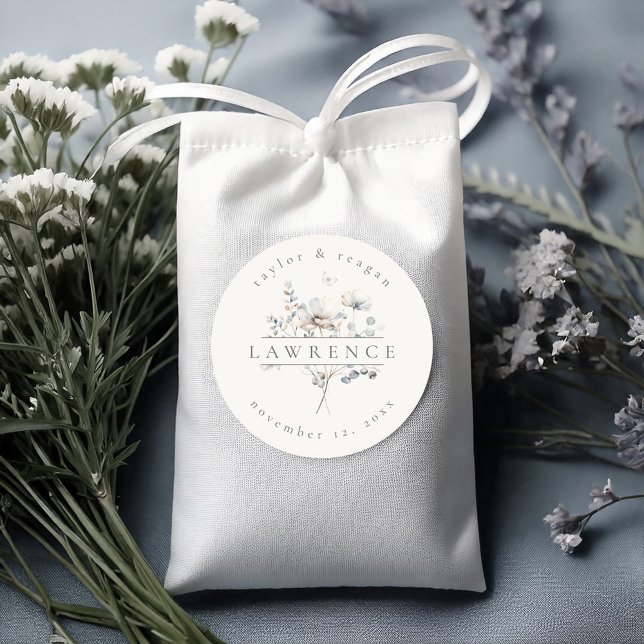 Delicate Wildflower Watercolor Wedding Name ID1102 Classic Round Sticker (Creator Uploaded)