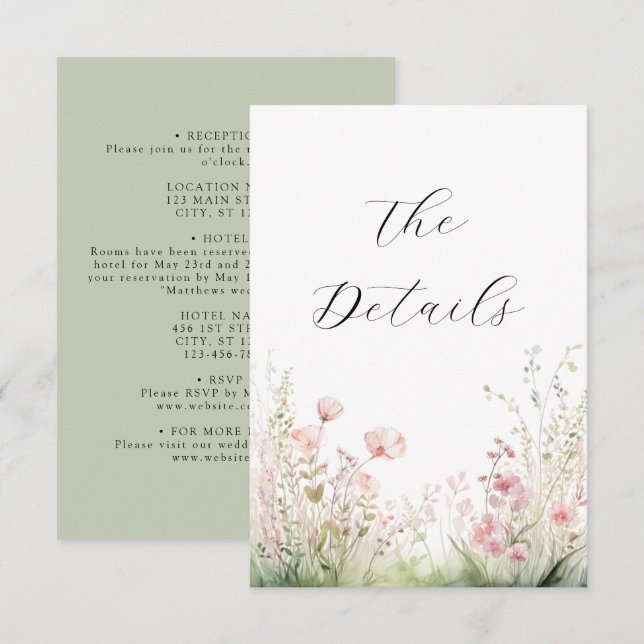 Delicate Wildflower Wedding Details Enclosure Card (Front/Back)