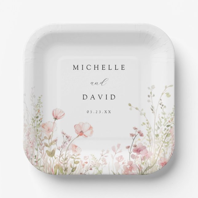 Delicate Wildflower Wedding Paper Plate (Front)
