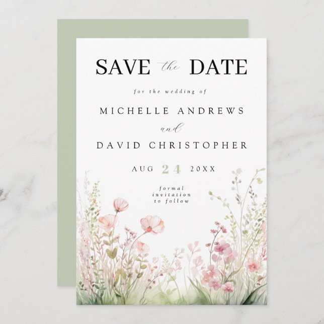 Delicate Wildflower Wedding Save The Date (Front/Back)