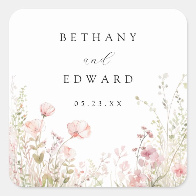Delicate Wildflower Wedding Square Sticker (Front)
