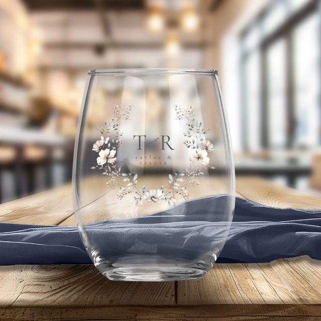 Delicate Wildflower Wreath Wedding ID1102 Stemless Wine Glass (Creator Uploaded)