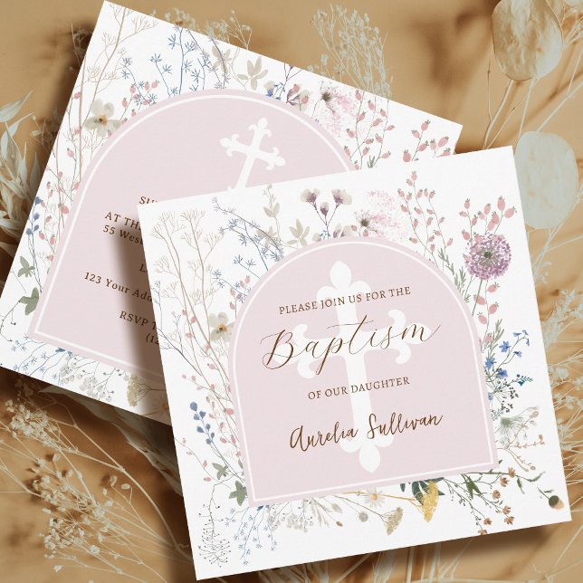 Delicate Wildflowers Arch Baptism Invitation (Creator Uploaded)