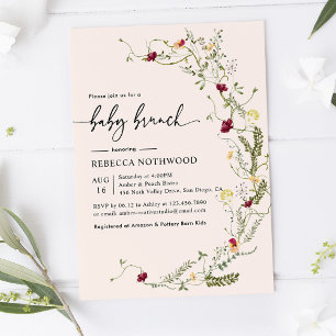 Delicate Wildflowers Blush Pink Baby Brunch Invitation