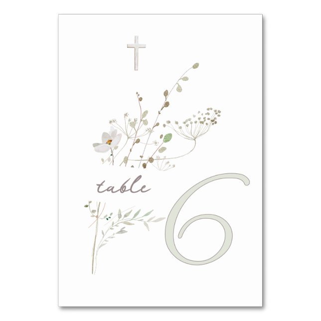 delicate wildflowers bouquet Baptism n 6 Table Number (Front)