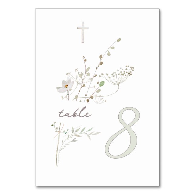 delicate wildflowers bouquet Baptism n 8 Table Number (Front)