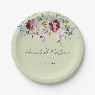 Delicate Wildflowers Elegant Green Paper Plate