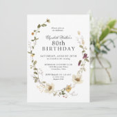 Delicate Wildflowers Feminine 80th Birthday Party Invitation (Standing Front)