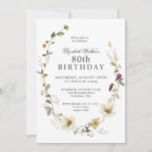 Delicate Wildflowers Feminine 80th Birthday Party Invitation (Front)