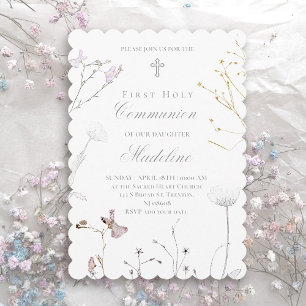 delicate wildflowers First Holy Communion Invitation