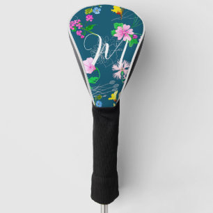Delicate wildflowers in dark blue. Custom Golf Head Cover