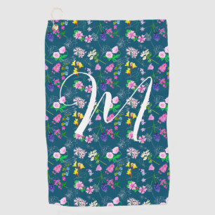 Delicate wildflowers in dark blue. Custom Golf Towel