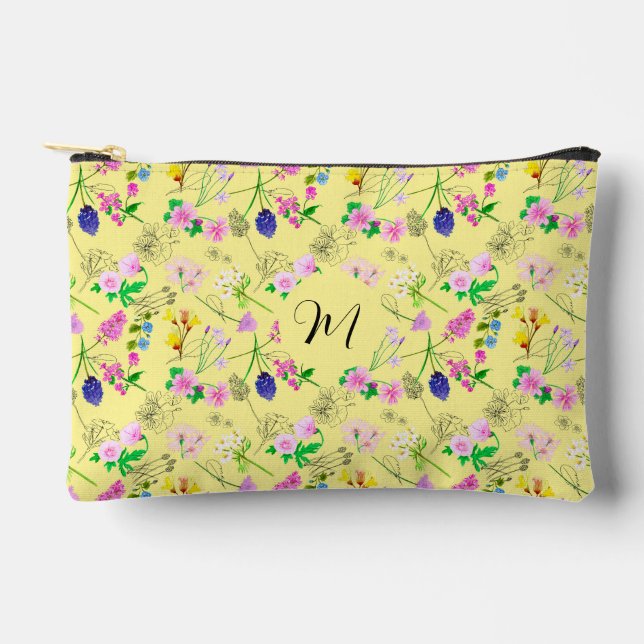 Delicate wildflowers in light yellow. Custom.  Accessory Pouch (Front)