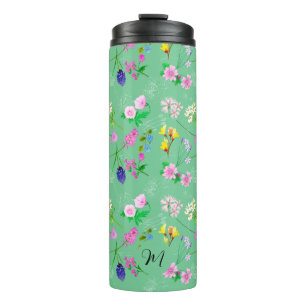 Delicate wildflowers in mint green. Custom. Thermal Tumbler