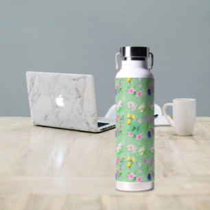 Delicate wildflowers in mint green. Custom. Water Bottle