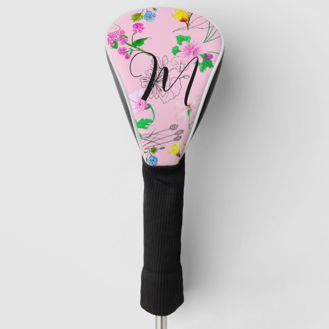 Delicate wildflowers in pink. Custom Golf Head Cover (Front)
