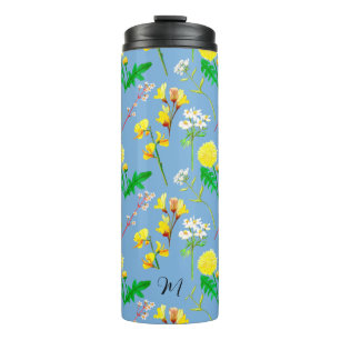 Delicate wildflowers in sky watercolours. Custom. Thermal Tumbler