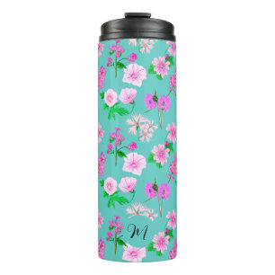 Delicate wildflowers in turquoise. Custom. Thermal Tumbler