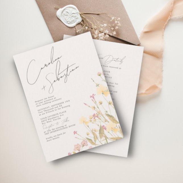 Delicate Wildflowers Ivory RSVP QR Code Wedding  Invitation (Creator Uploaded)