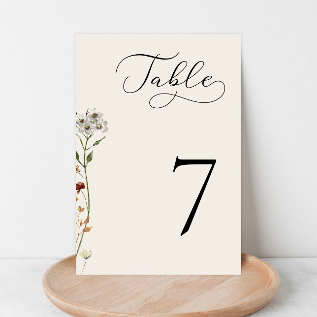 Delicate Wildflowers Ivory Wedding Table Number 7  (Creator Uploaded)