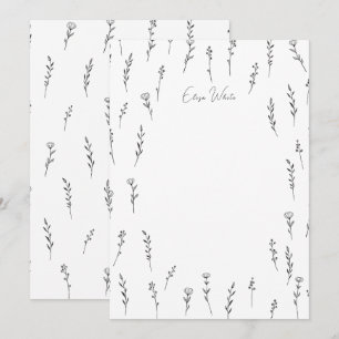 Delicate Wildflowers Line Art Custom Name Thank You Card