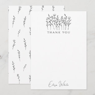 Delicate Wildflowers Line Art Custom Thank You Card